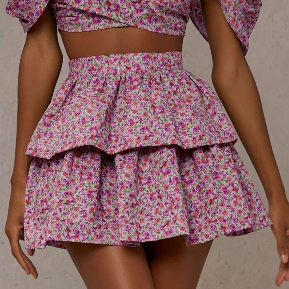 Floral Print Layered Skirt